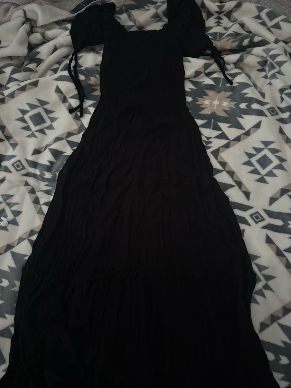 Bluenotes Black Smocked Maxi Dress with Puff Sleeves